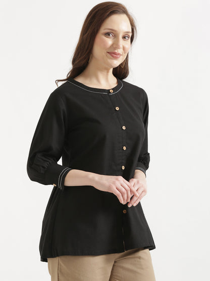 OLIVIA Black Cotton Short Top