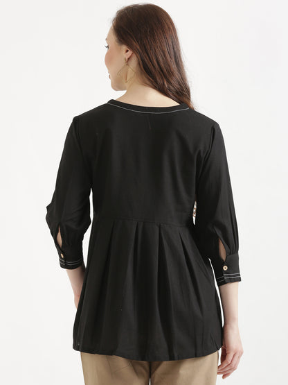 OLIVIA Black Cotton Short Top