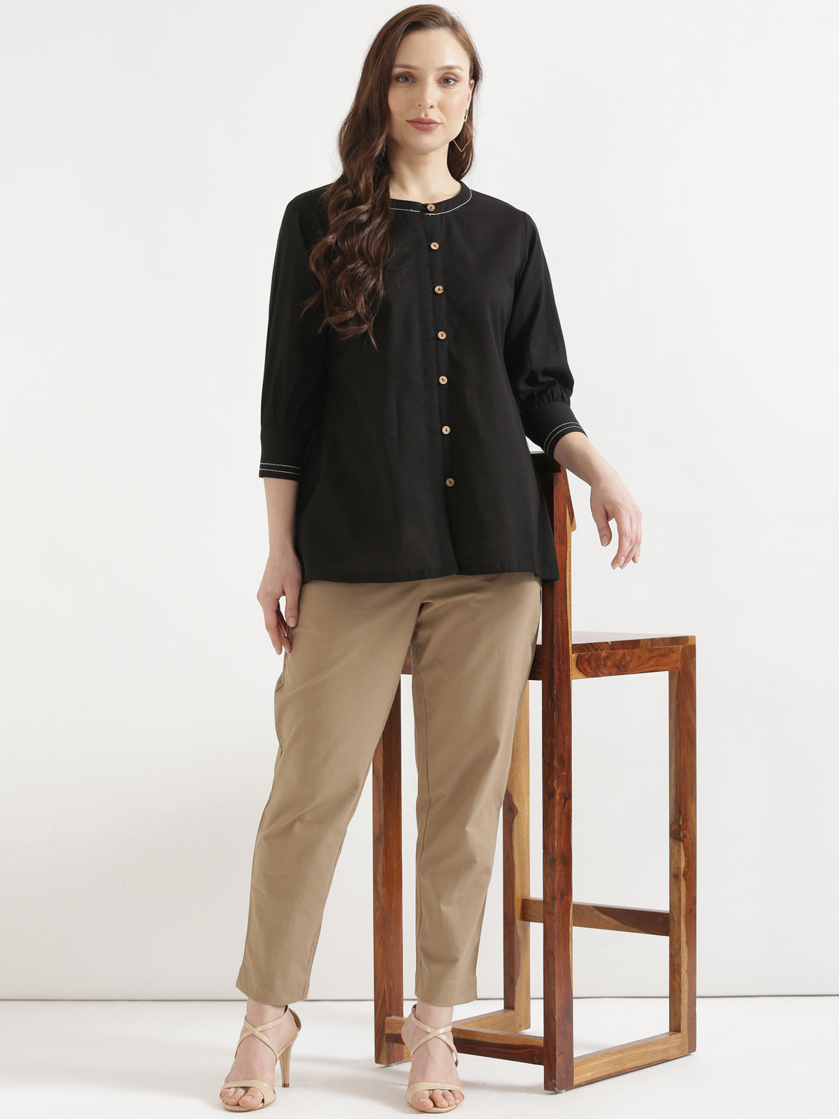 OLIVIA Black Cotton Short Top