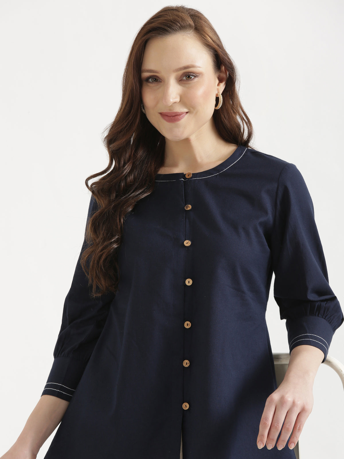 OLIVIA Navy Blue Cotton Short Top
