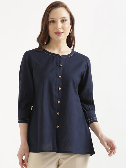 OLIVIA Navy Blue Cotton Short Top