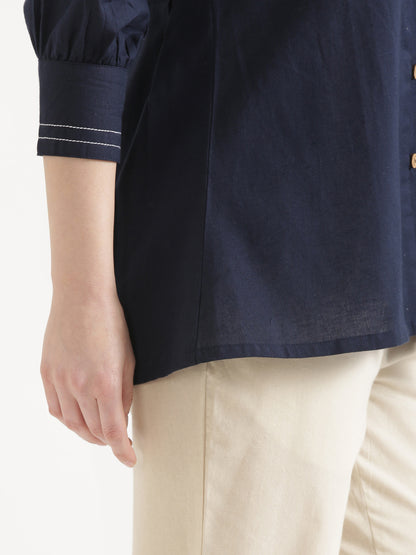 OLIVIA Navy Blue Cotton Short Top