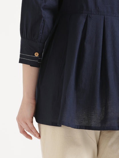 OLIVIA Navy Blue Cotton Short Top