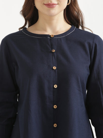 OLIVIA Navy Blue Cotton Short Top