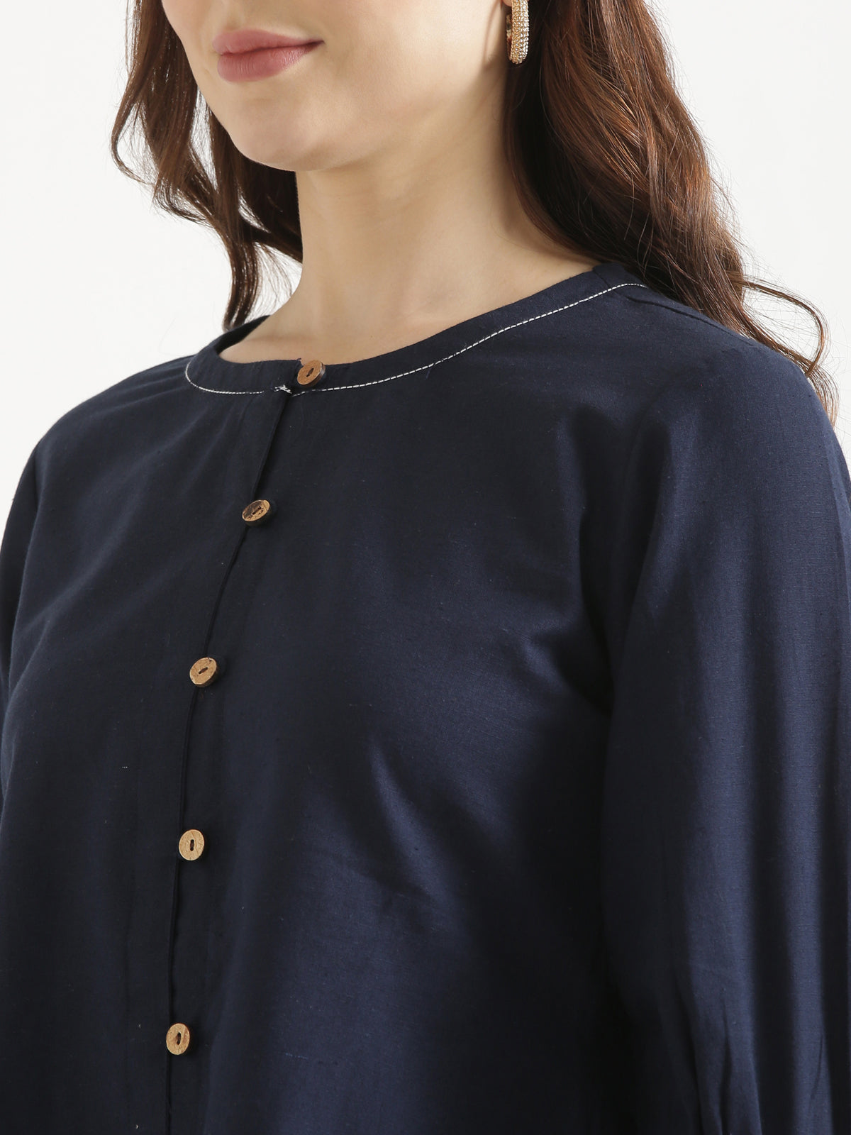OLIVIA Navy Blue Cotton Short Top