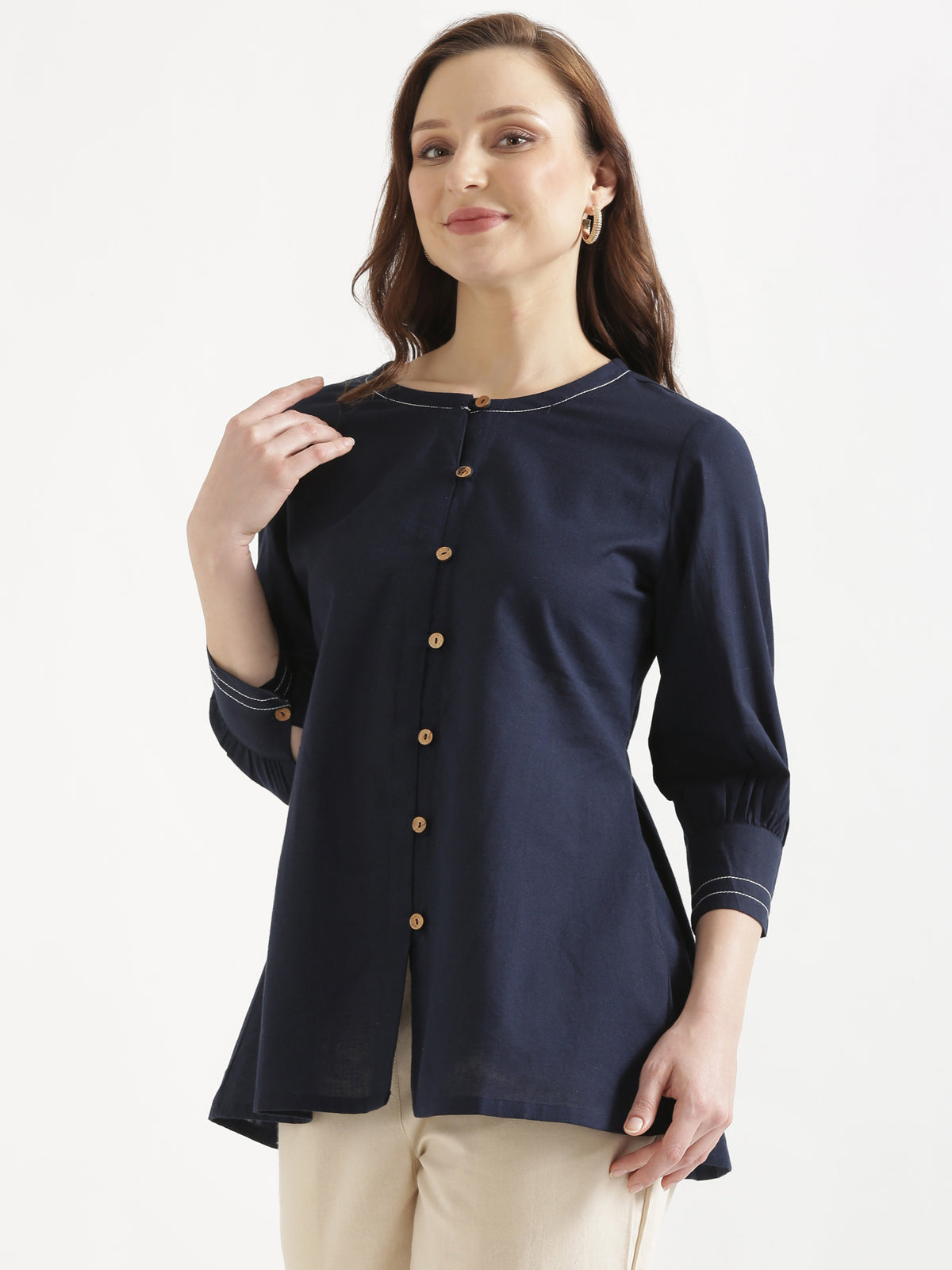 OLIVIA Navy Blue Cotton Short Top
