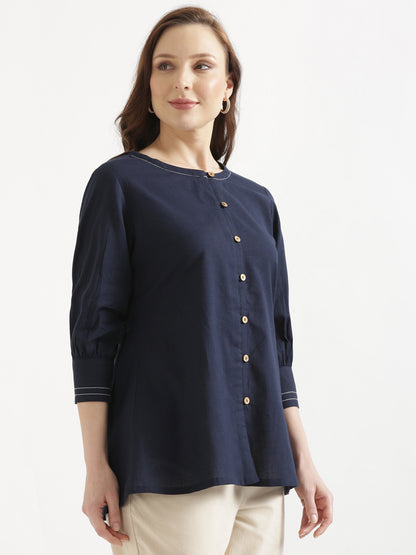OLIVIA Navy Blue Cotton Short Top