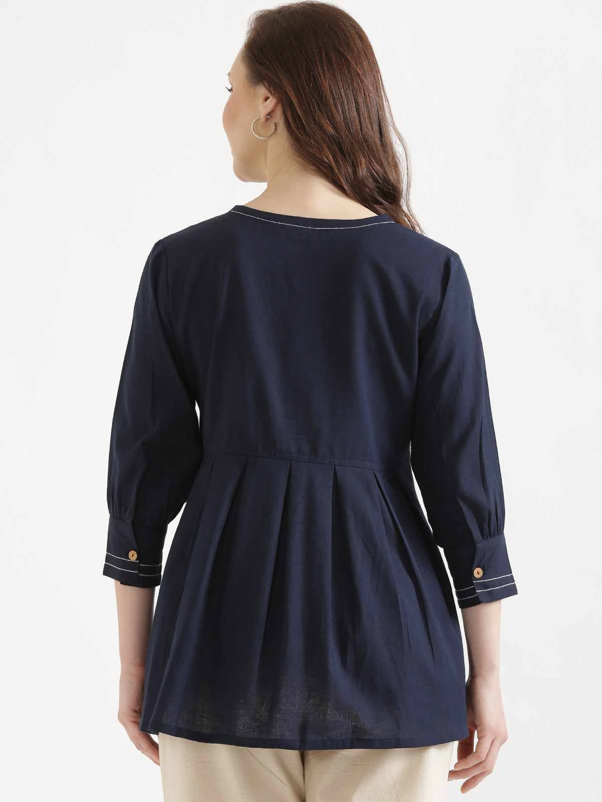 OLIVIA Navy Blue Cotton Short Top