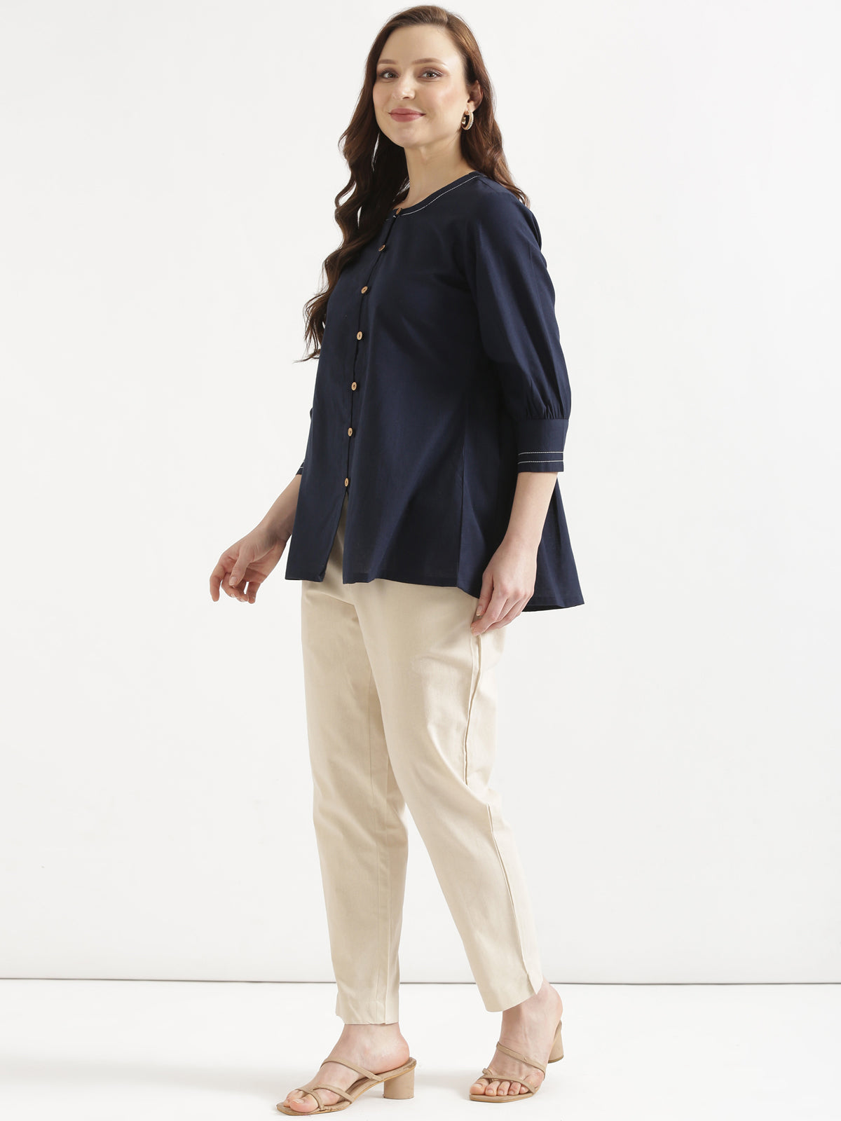 OLIVIA Navy Blue Cotton Short Top