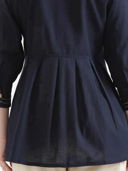 OLIVIA Navy Blue Cotton Short Top