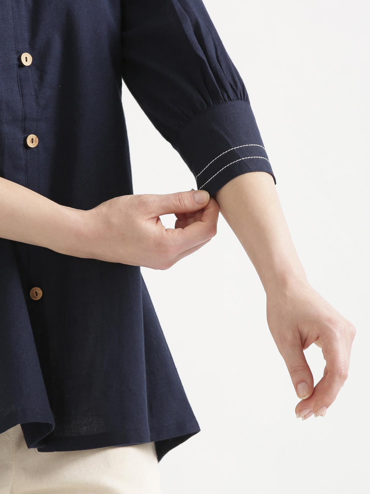 OLIVIA Navy Blue Cotton Short Top