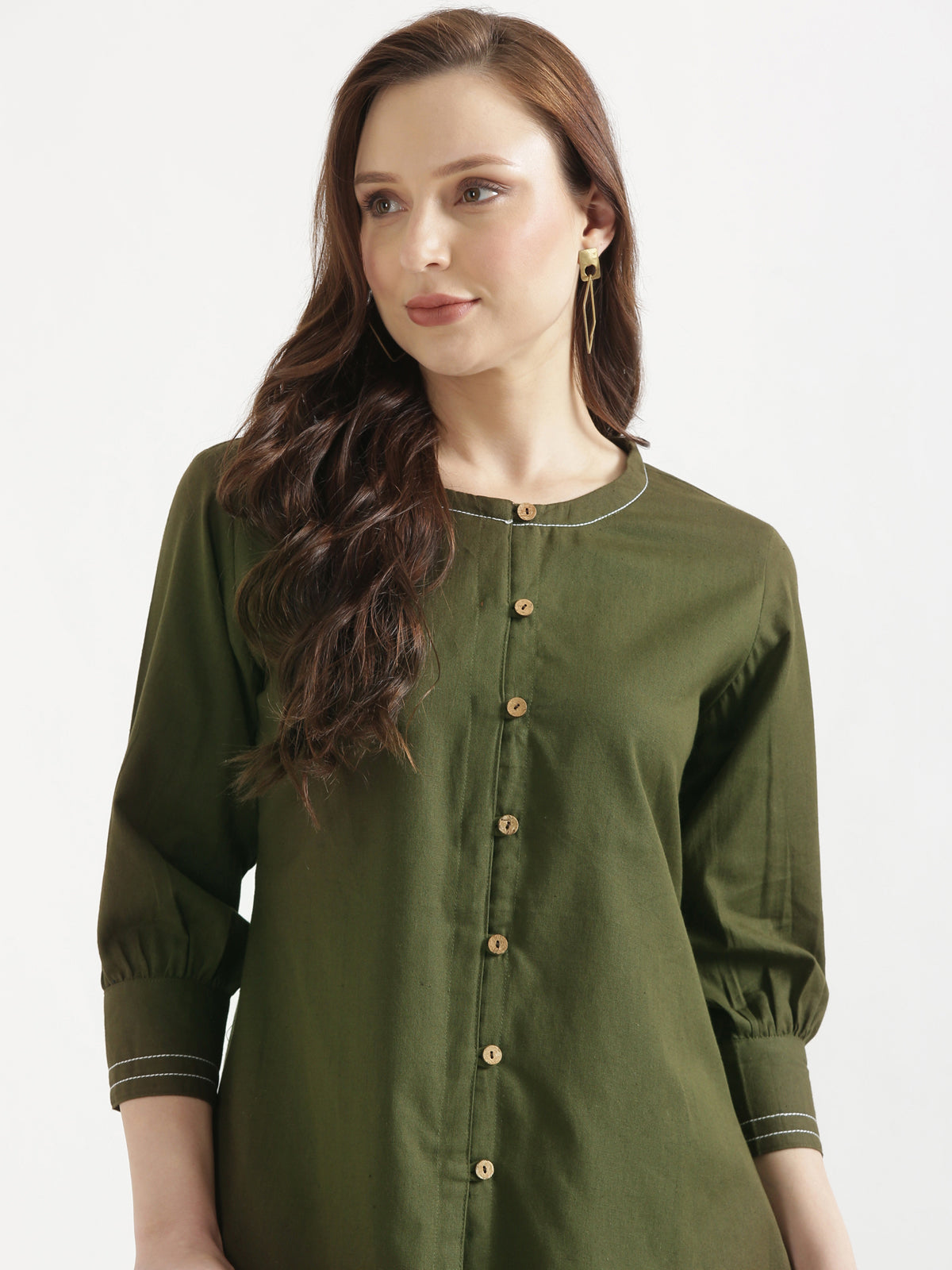 OLIVIA Olive Green Cotton Short Top