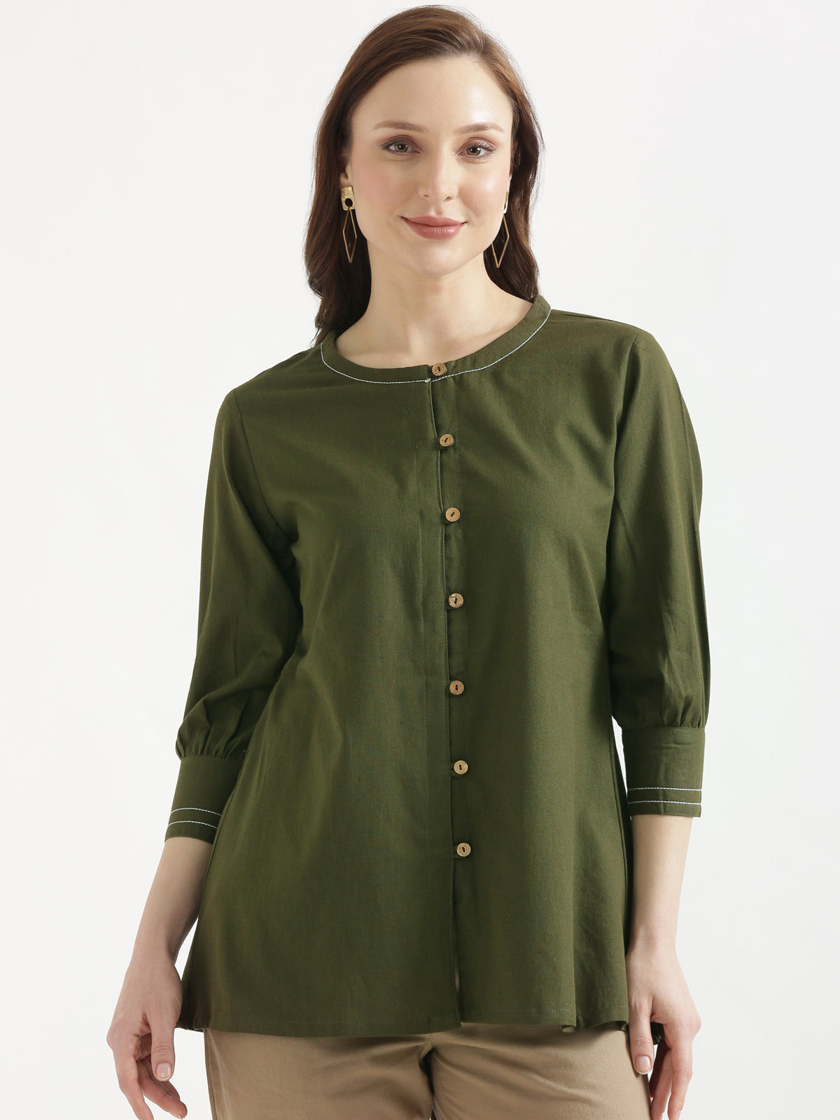 OLIVIA Olive Green Cotton Short Top