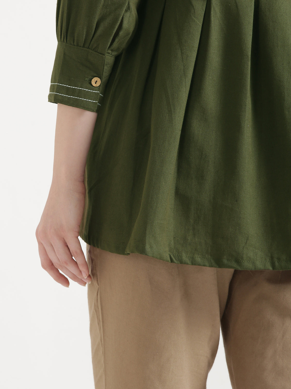 OLIVIA Olive Green Cotton Short Top