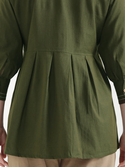 OLIVIA Olive Green Cotton Short Top