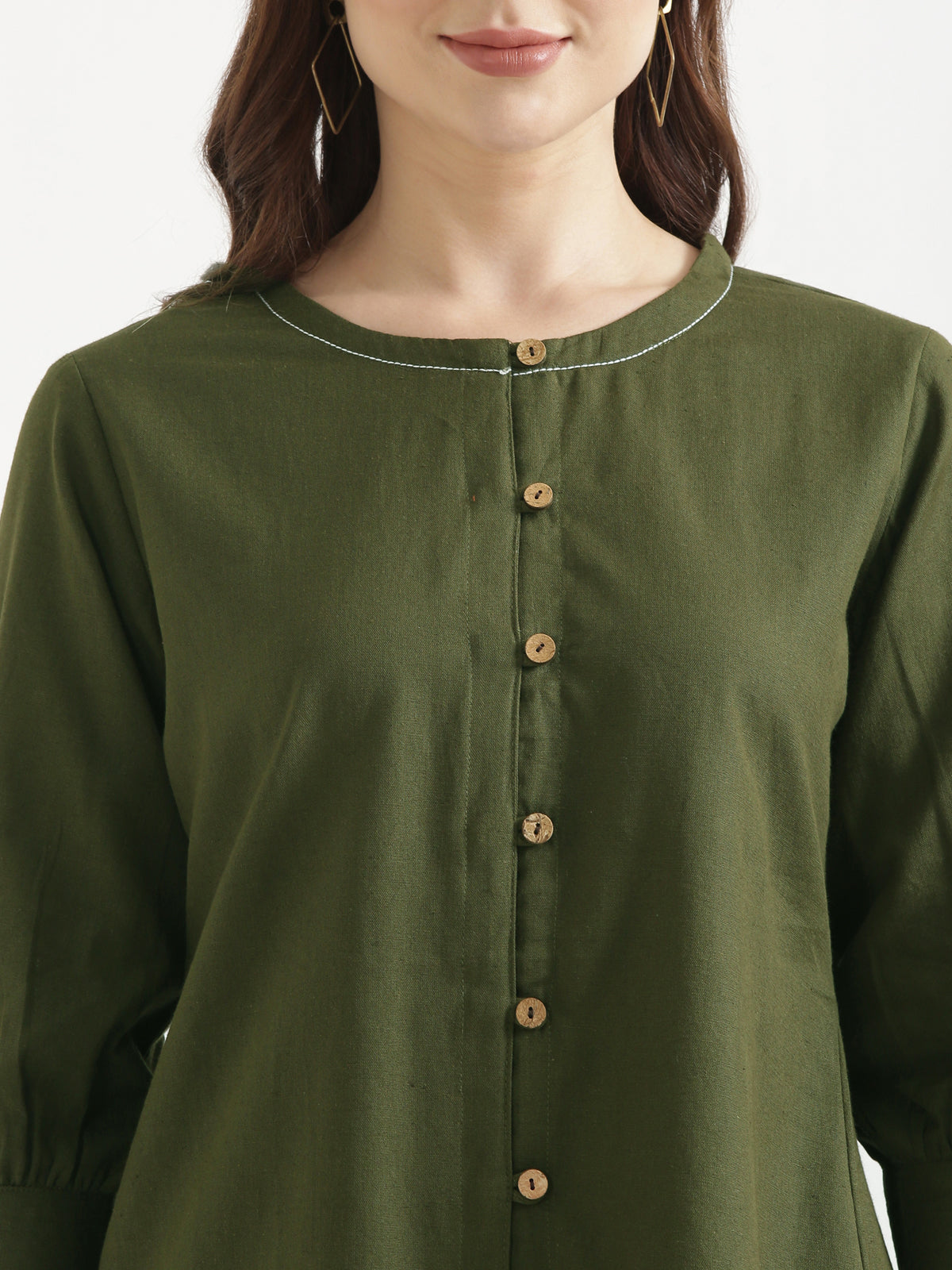 OLIVIA Olive Green Cotton Short Top