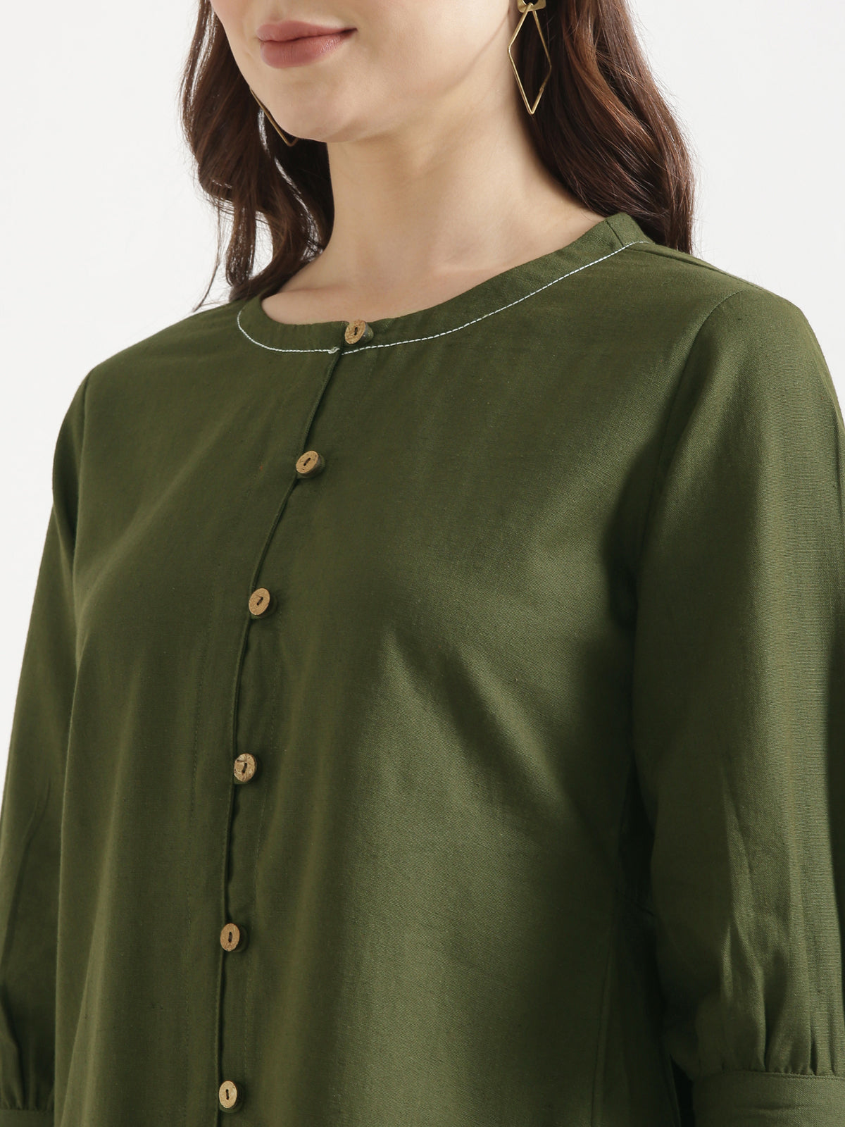 OLIVIA Olive Green Cotton Short Top