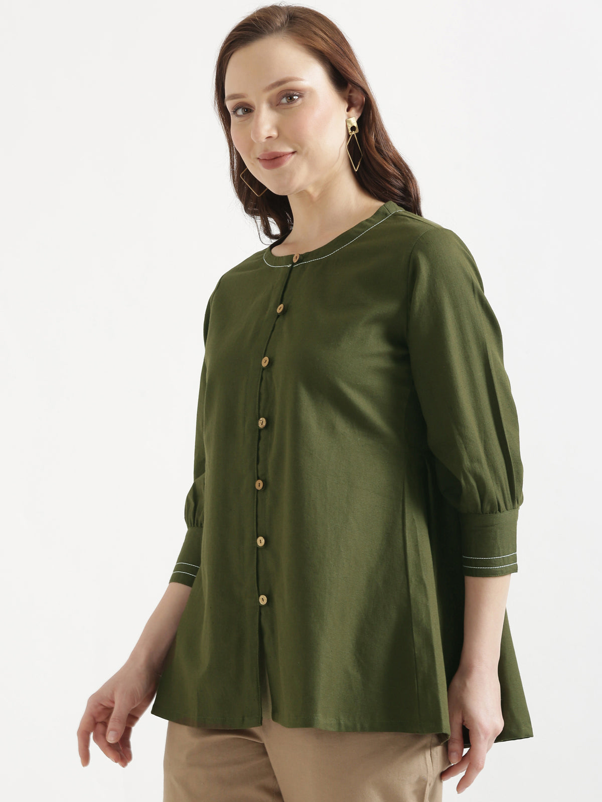 OLIVIA Olive Green Cotton Short Top