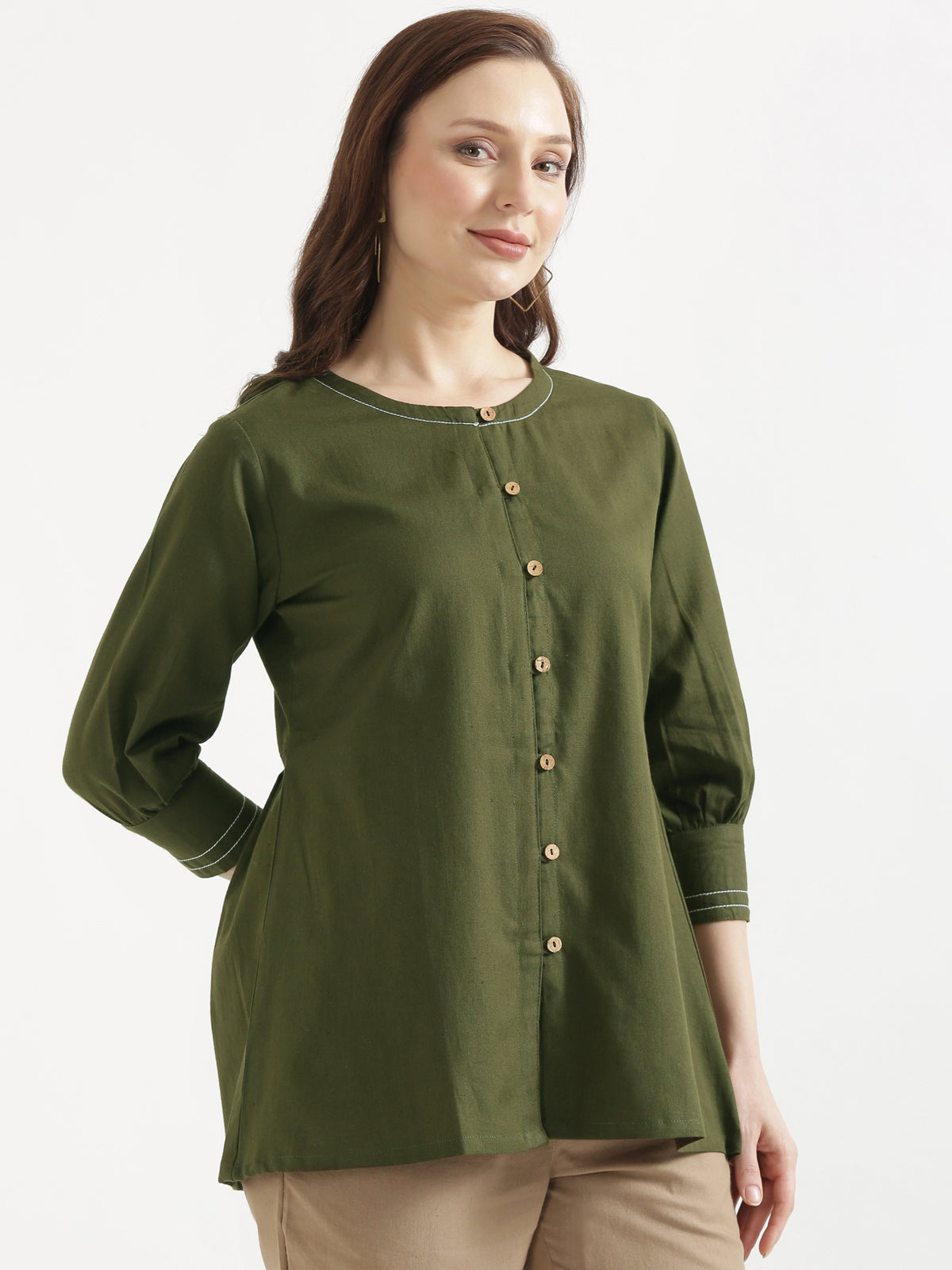 OLIVIA Olive Green Cotton Short Top