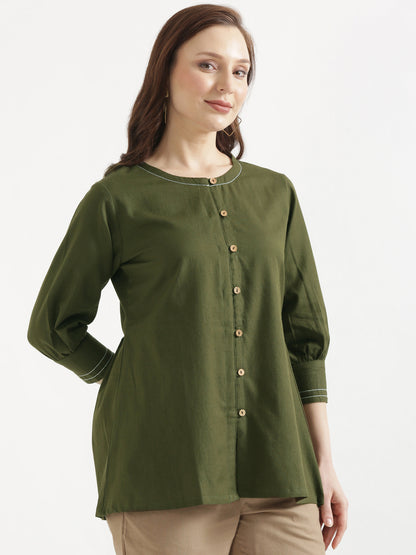 OLIVIA Olive Green Cotton Short Top