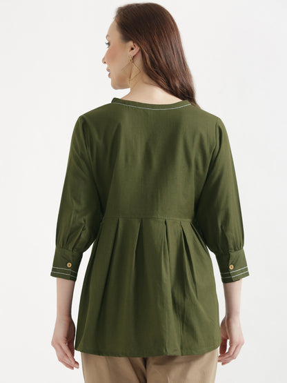 OLIVIA Olive Green Cotton Short Top