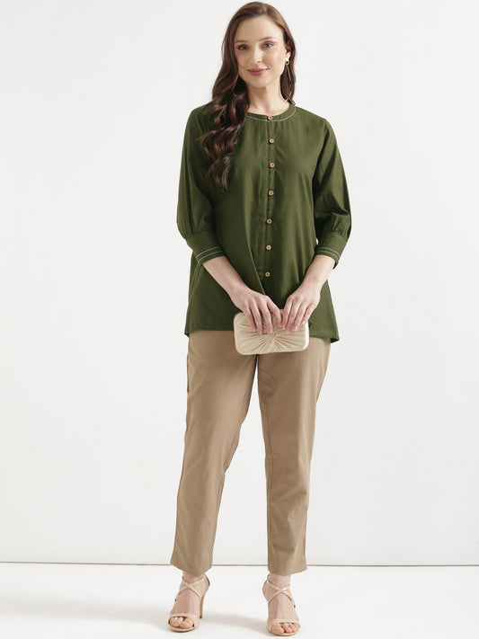 OLIVIA Olive Green Cotton Short Top