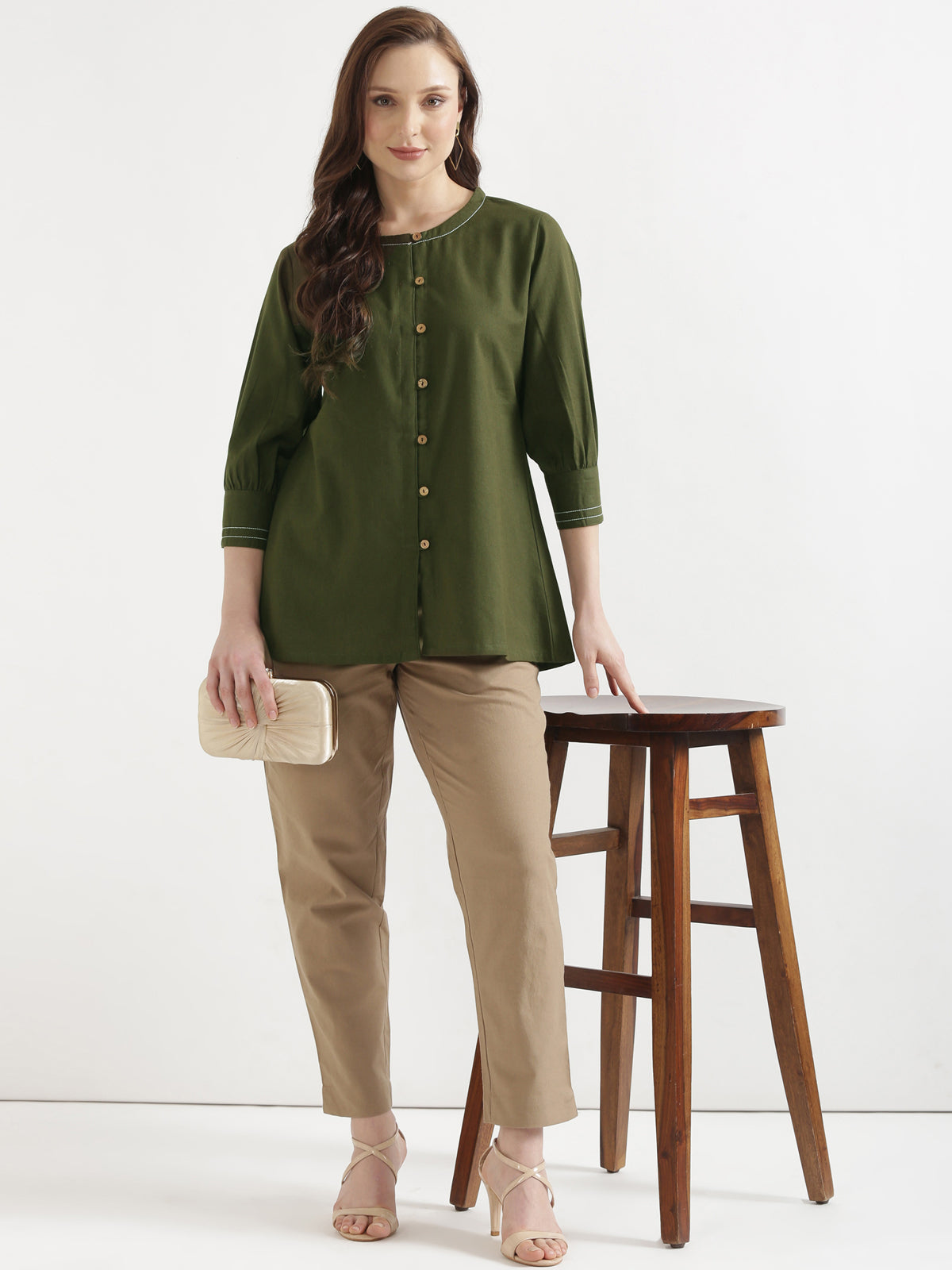 OLIVIA Olive Green Cotton Short Top