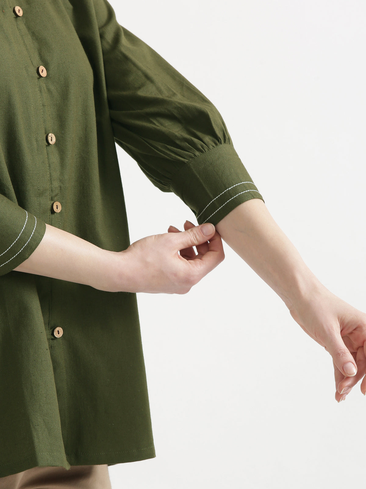 OLIVIA Olive Green Cotton Short Top