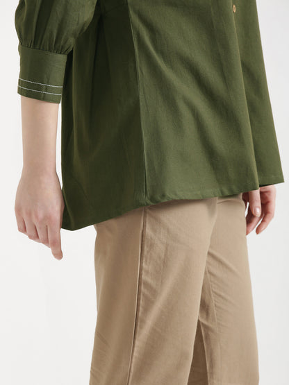 OLIVIA Olive Green Cotton Short Top
