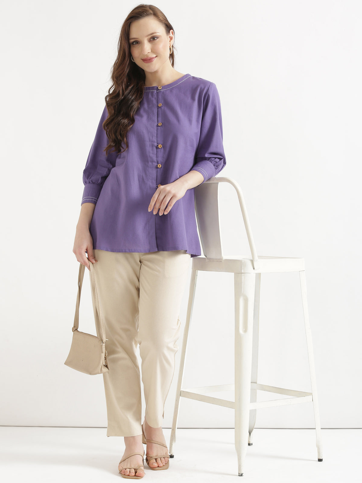 OLIVIA Purple Cotton Short Top