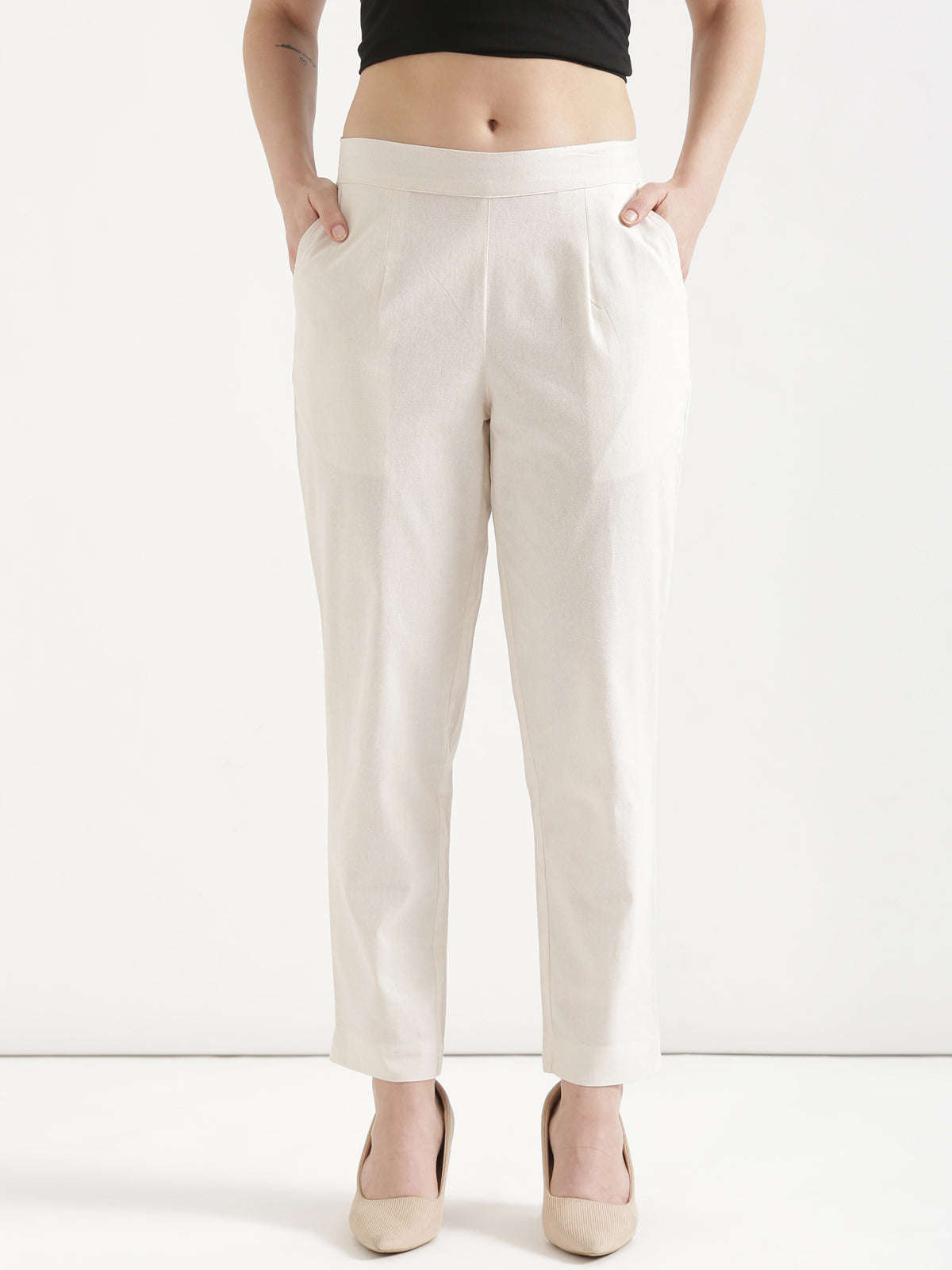Women Off White Cotton Pant