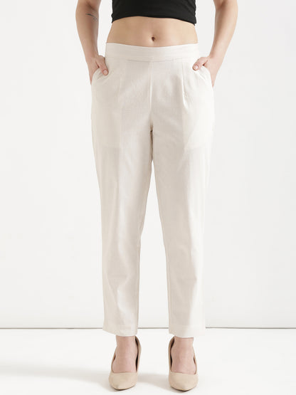Women Off White Cotton Pant