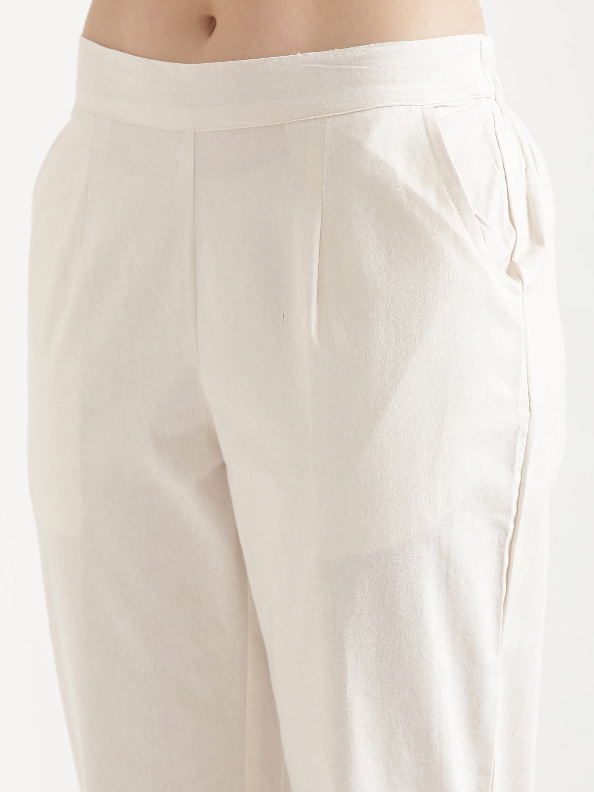 Women Off White Cotton Pant