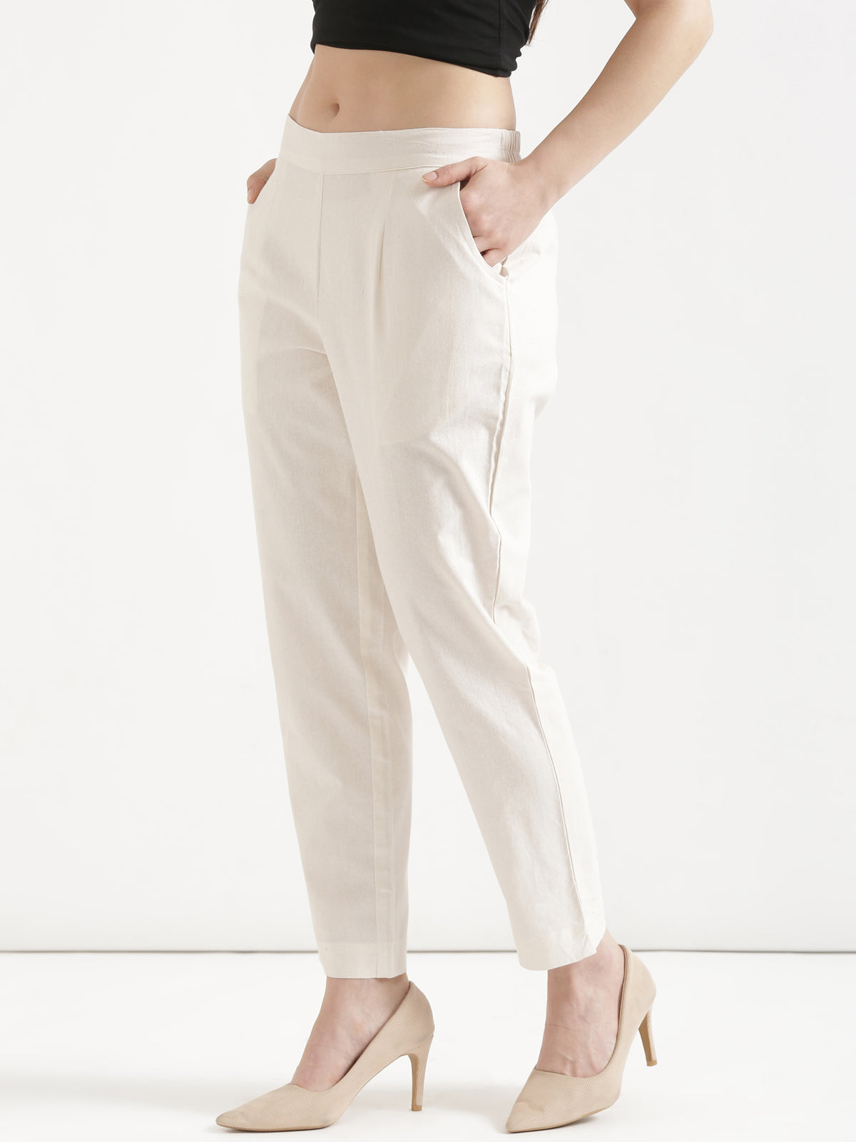 Women Off White Cotton Pant