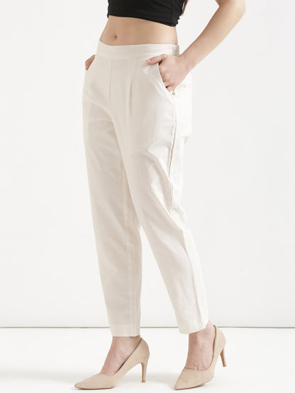 Women Off White Cotton Pant