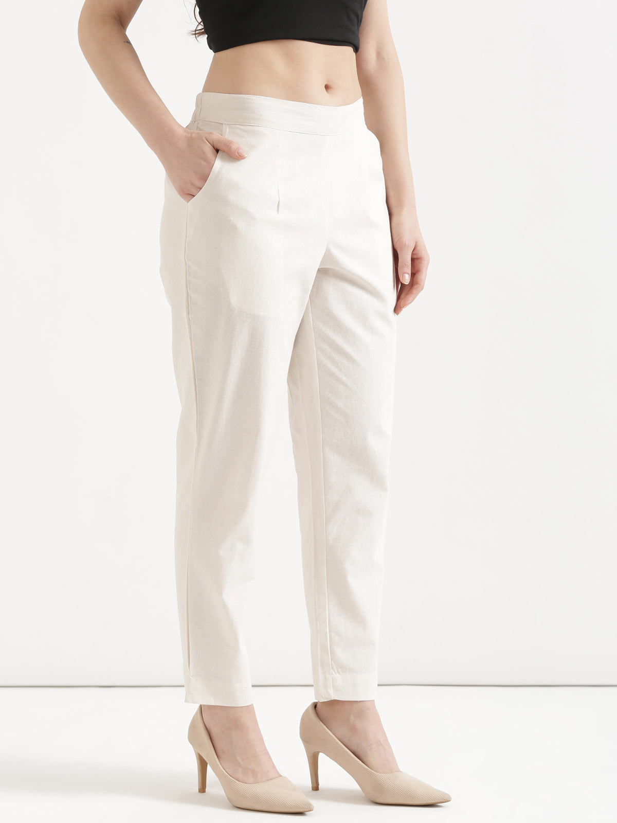 Women Off White Cotton Pant