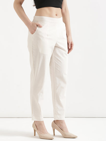 Women Off White Cotton Pant
