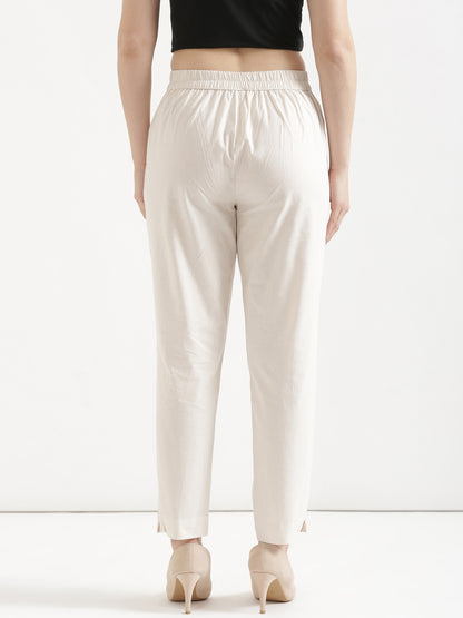 Women Off White Cotton Pant