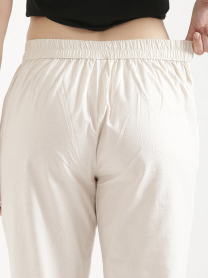 Women Off White Cotton Pant