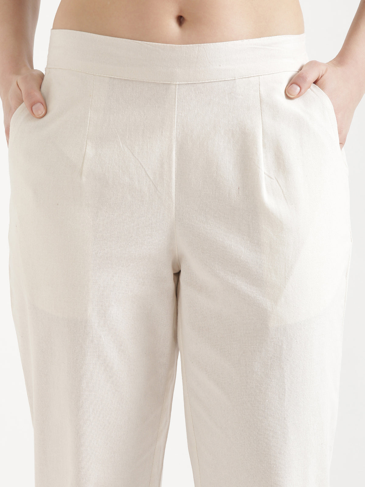 Women Off White Cotton Pant