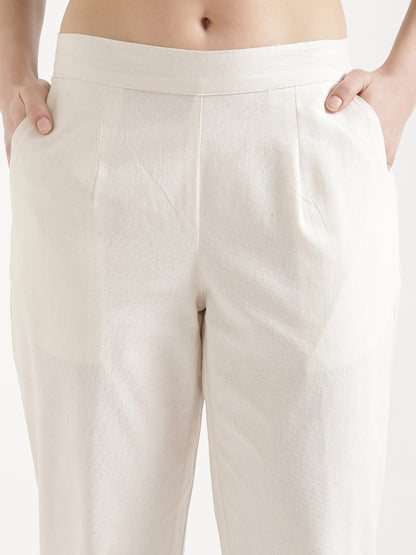 Women Off White Cotton Pant