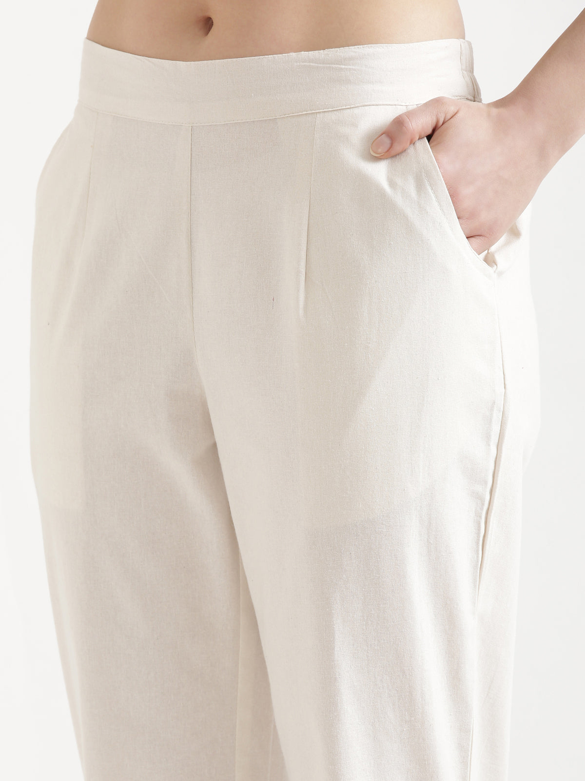Women Off White Cotton Pant