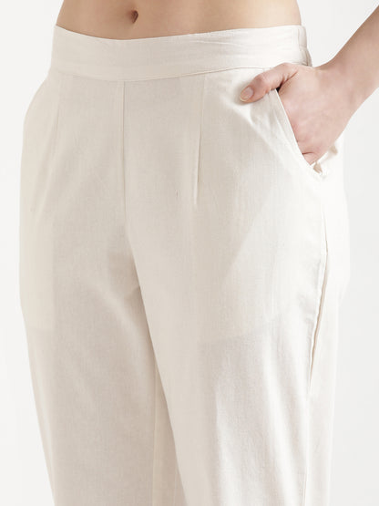 Women Off White Cotton Pant