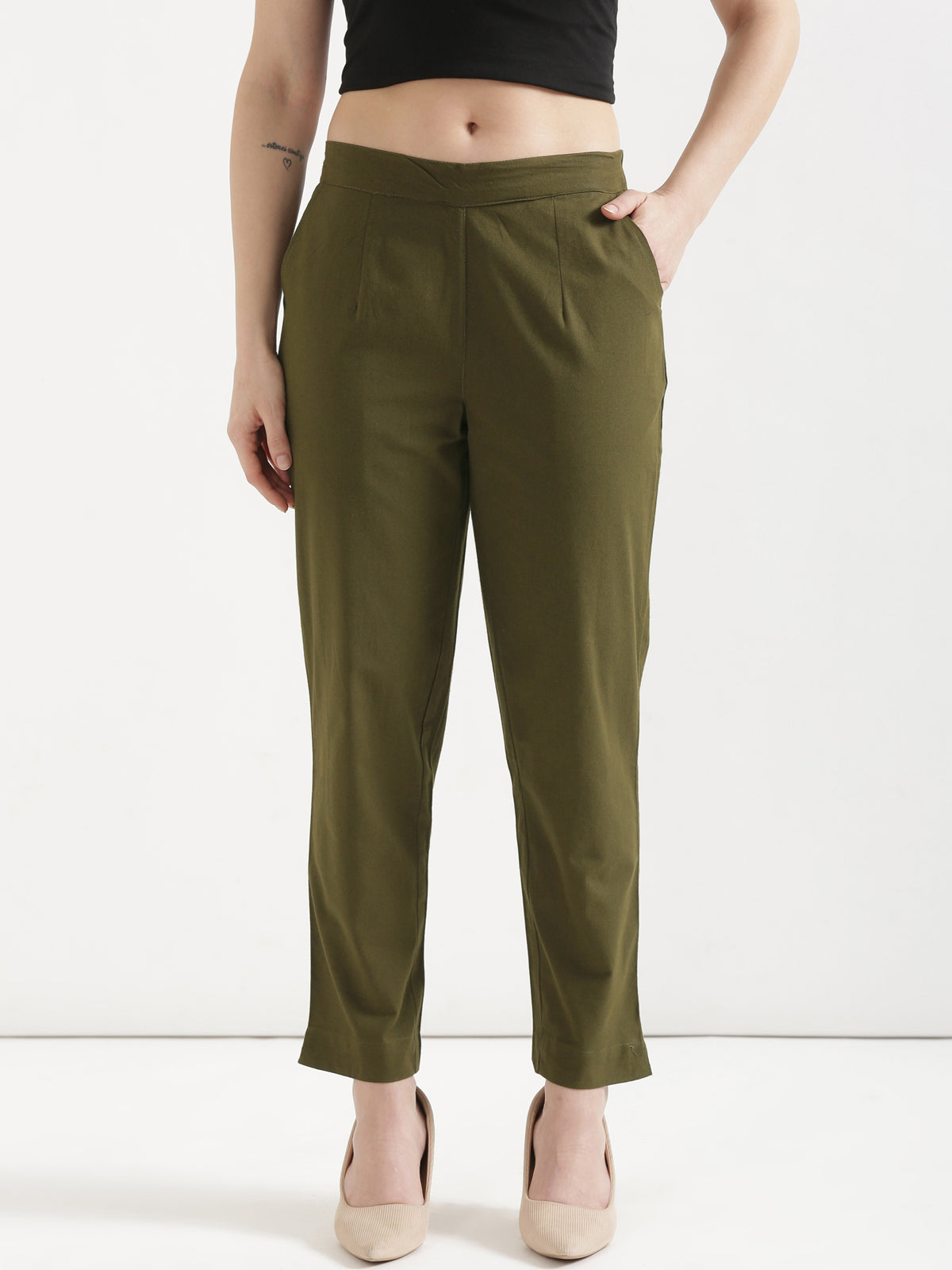 Women Olive Green Cotton Pant