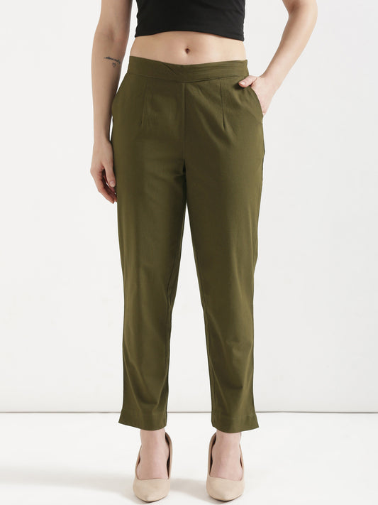 Women Olive Green Cotton Pant