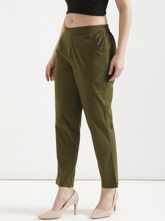 Women Olive Green Cotton Pant