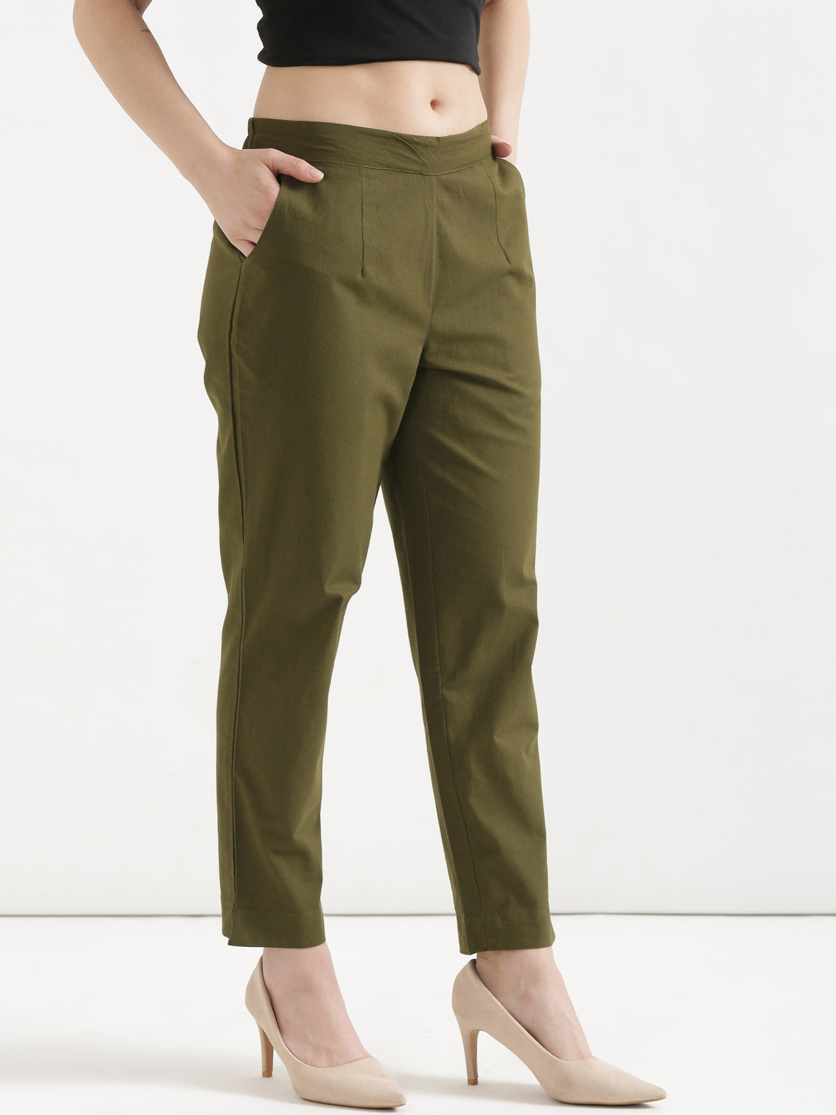 Women Olive Green Cotton Pant