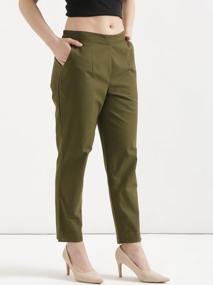 Women Olive Green Cotton Pant