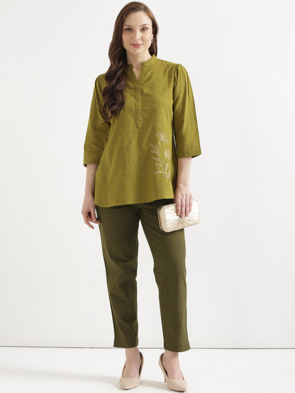 Women Olive Green Cotton Pant