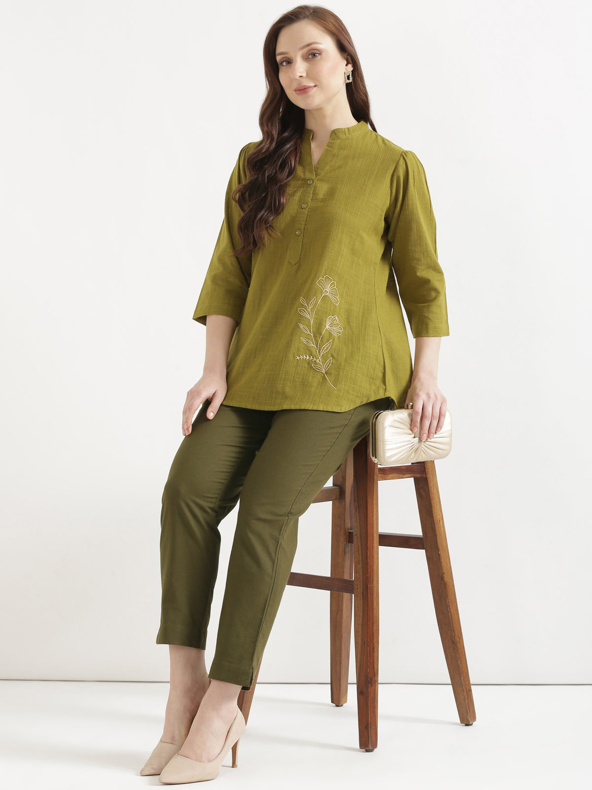 Women Olive Green Cotton Pant